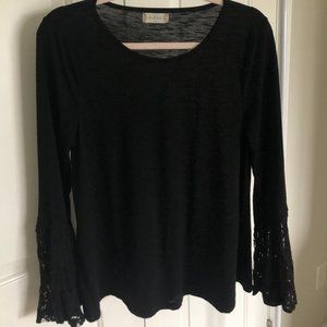 Black long sleeve top with lace at sleeve bottoms